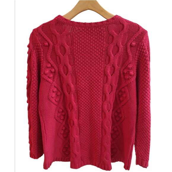 NWT Coldwater Creek Red Chunky Cable Knit Fisherman Sweater SZ L Holiday Winter - Picture 2 of 10